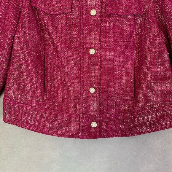 Chico's Jacket Women Size 12/14 Tweed Full Zip Glam Buttons Pockets Classic - Picture 6 of 16